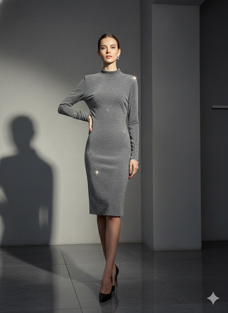 Uzun kollu taşlı elbise