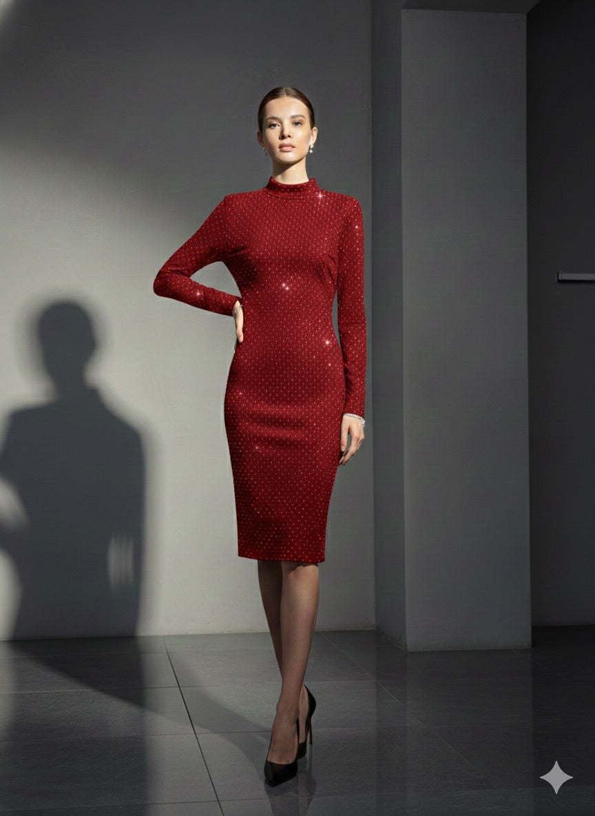 Uzun kollu taşlı elbise